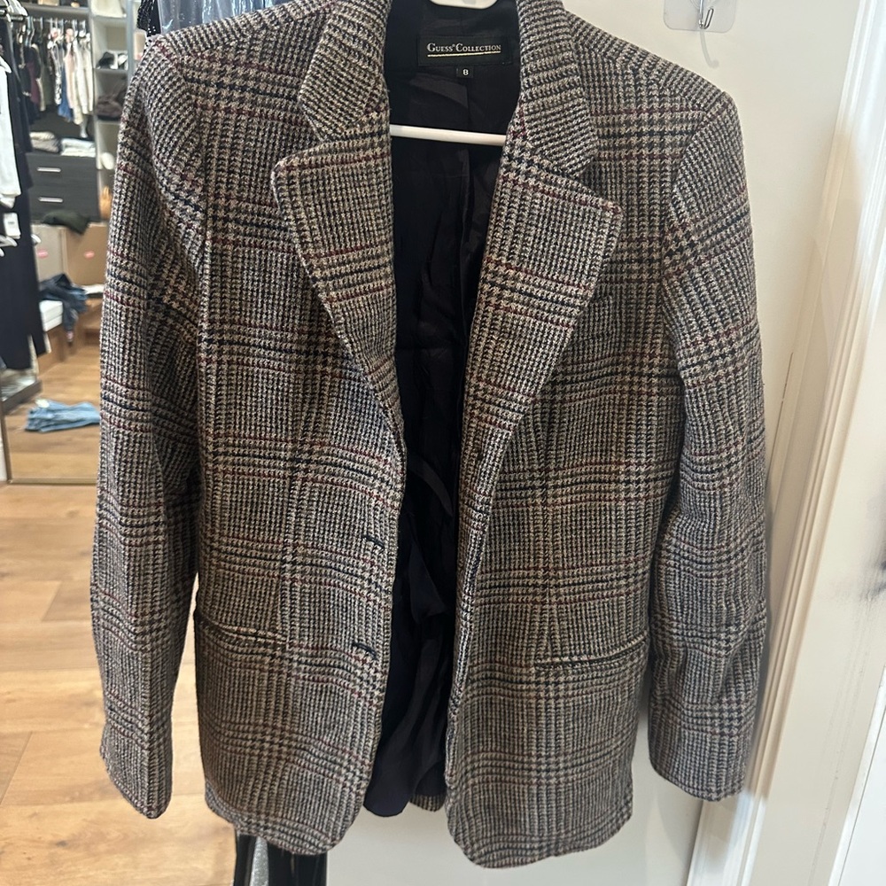 Guess Collection Gray And Red Patterned Blazer - image 1